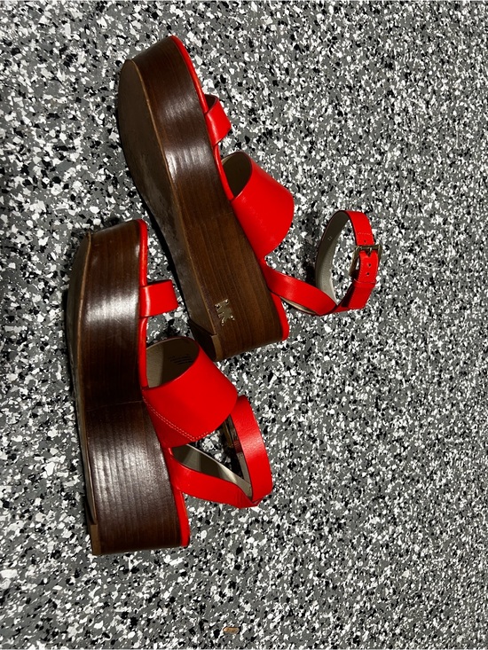 MICHAEL Michael Kors Shoes - MICHAEL Michael Kors Red Leather Platform Sandals with Wood-Look Sole